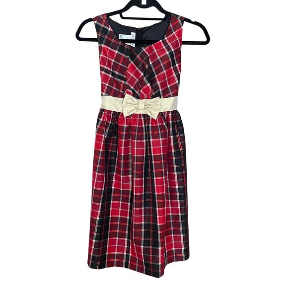 Bonnie Jean Girls Metallic Plaid Taffeta Christmas Bow Dress Size 14 Red/ Gold - Picture 1 of 7
